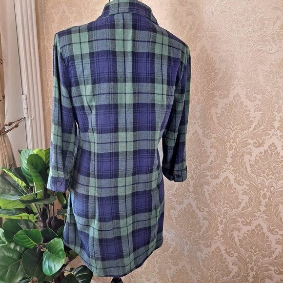 Derek Heart Size Medium Blue/Green Plaid Flannel Shirt 3/4 sleeves Button Up EUC - Picture 5 of 10